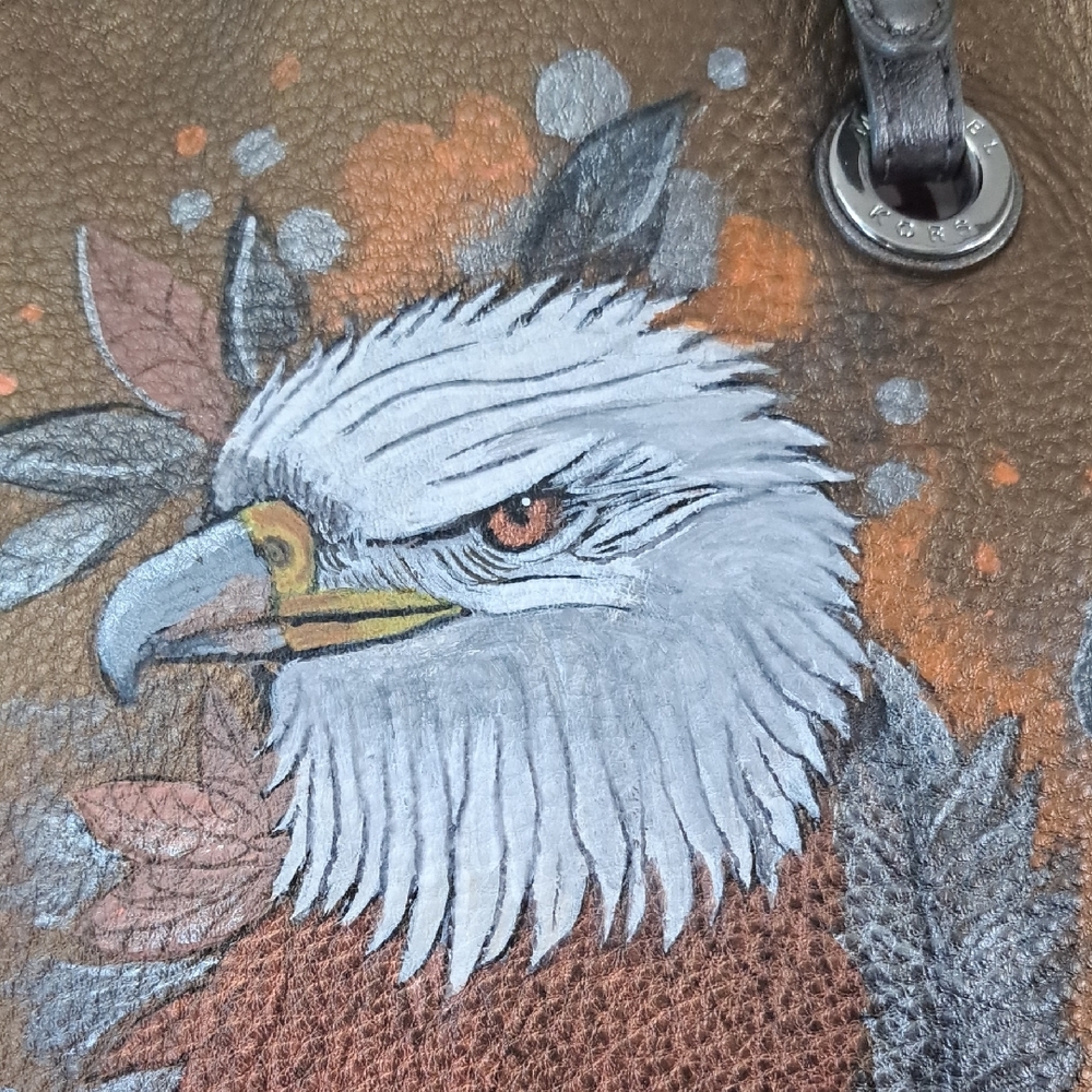 Hand Painted Women's Tote Bag Satchel Eagle & Floral Artwork Purse Shoulder Bag - Picture 4 of 16